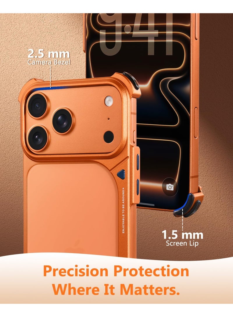 OATSBASF Frameless Case For iPhone 17 Pro Max With 360 Degree Rotating Kickstand Shock Absorption Aerospace Grade Aluminum Metal Protective Cover Orange - Image 5
