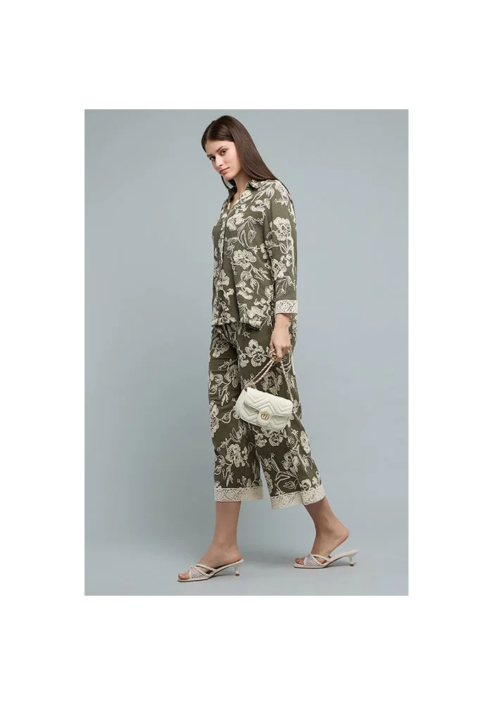 R&b Printed Wide Leg Pants with Button Closure