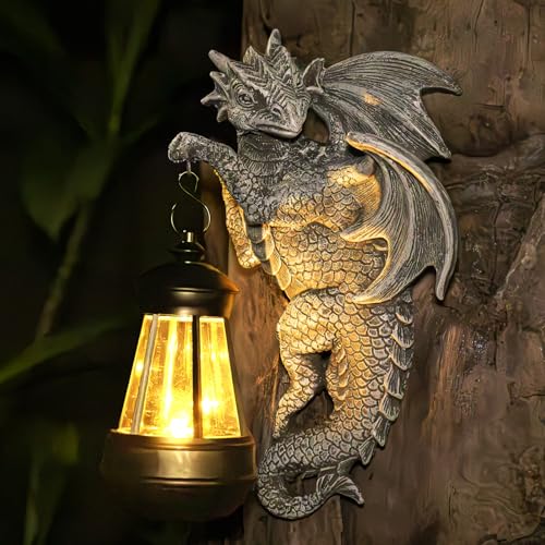 Zqobyr Solar Dragon Statue Outdoor Garden Decor - Medieval Fantasy Yard Art, Whimsical Lawn Ornaments, Unique Decorations Outdoor & Gifts, Weather-Resistant Animal Figurine Gift with Handmade Look - Image 1