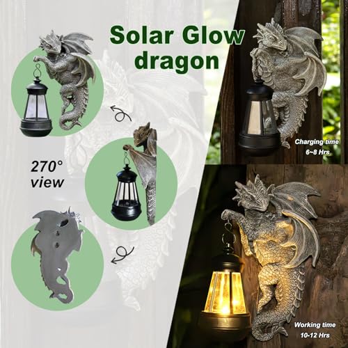Zqobyr Solar Dragon Statue Outdoor Garden Decor - Medieval Fantasy Yard Art, Whimsical Lawn Ornaments, Unique Decorations Outdoor & Gifts, Weather-Resistant Animal Figurine Gift with Handmade Look - Image 3