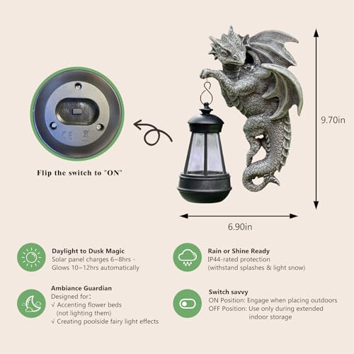 Zqobyr Solar Dragon Statue Outdoor Garden Decor - Medieval Fantasy Yard Art, Whimsical Lawn Ornaments, Unique Decorations Outdoor & Gifts, Weather-Resistant Animal Figurine Gift with Handmade Look - Image 4