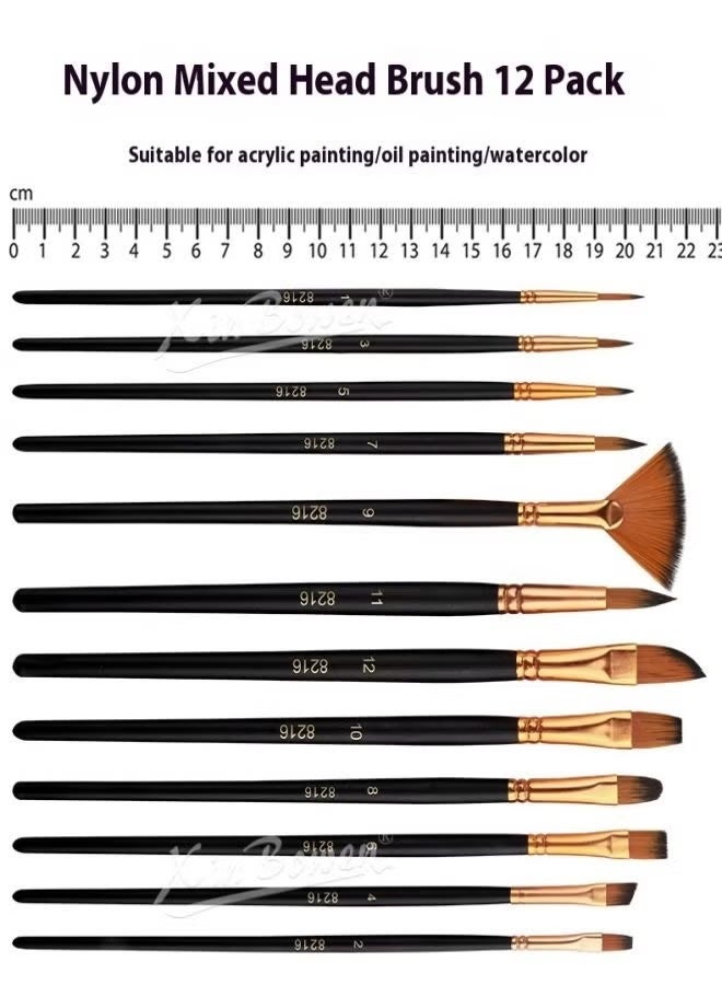 Xinbowen 12-Piece Nylon Hair Paint Brush Set: Children’s DIY Art Tools & Student Art Supplies - Image 2