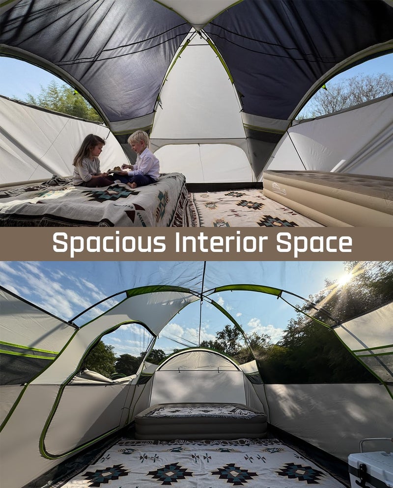 LOYEAHCAMP 8 Person Larger Extended Dome Camping Tent with 3 Rooms, Waterproof Semi-Freestanding Family Outdoor Tent with Porch and Spacious Interior - Image 3