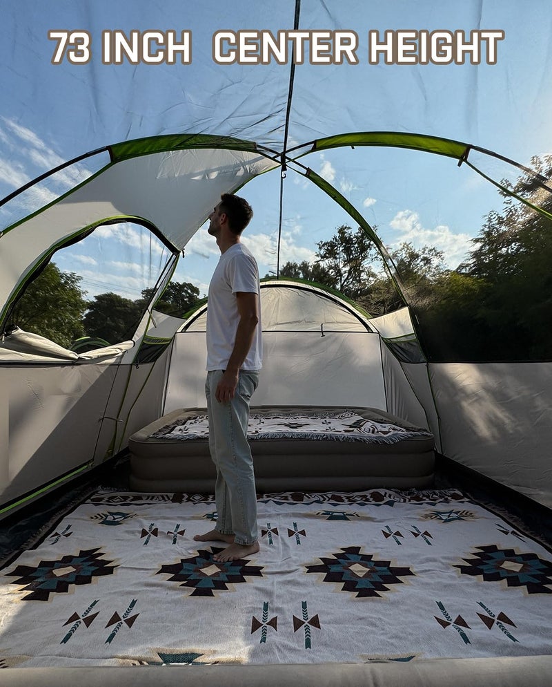 LOYEAHCAMP 8 Person Larger Extended Dome Camping Tent with 3 Rooms, Waterproof Semi-Freestanding Family Outdoor Tent with Porch and Spacious Interior - Image 5