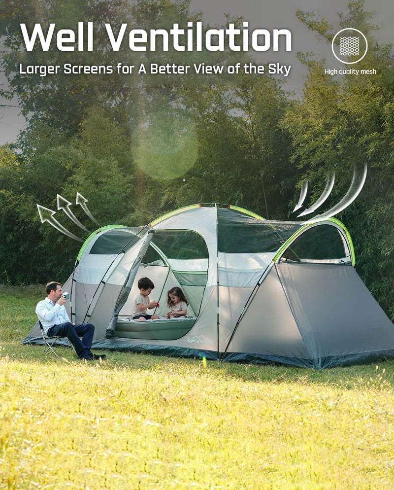 LOYEAHCAMP 8 Person Larger Extended Dome Camping Tent with 3 Rooms, Waterproof Semi-Freestanding Family Outdoor Tent with Porch and Spacious Interior - Image 4