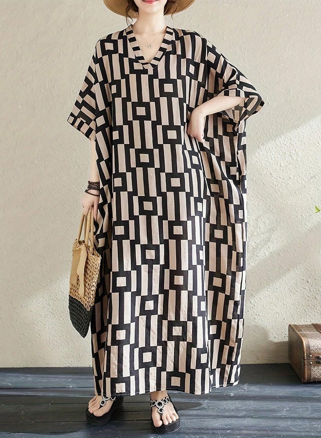 Take Two Take Two Women Geometric Print V Neck Short Sleeve Kaftan - Image 4