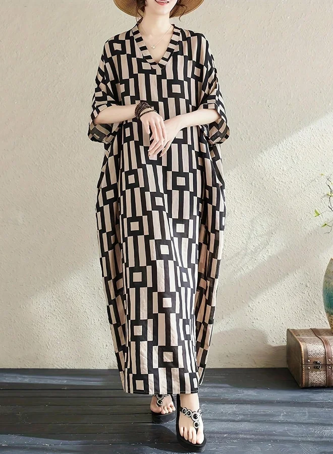 Take Two Take Two Women Geometric Print V Neck Short Sleeve Kaftan