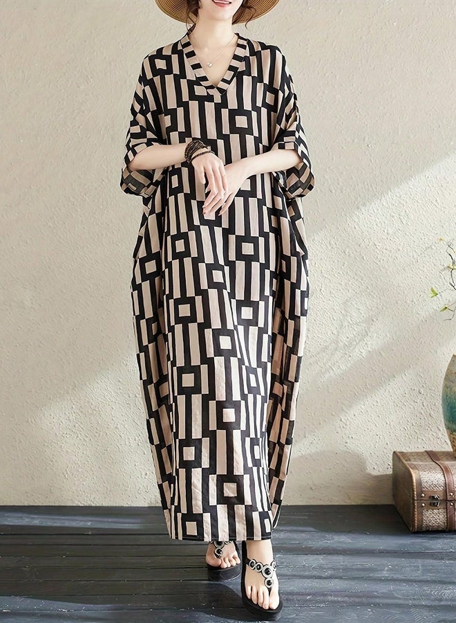 Take Two Take Two Women Geometric Print V Neck Short Sleeve Kaftan - Image 5