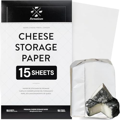 Formaticum Cheese Storage Wax Coated Paper  Porous Wax Sheets From France  Keep Cheese or Charcuterie Fresh  Professional Grade Cheese Paper for Wrapping Cheese  11 x 14 15 Sheets with Labels