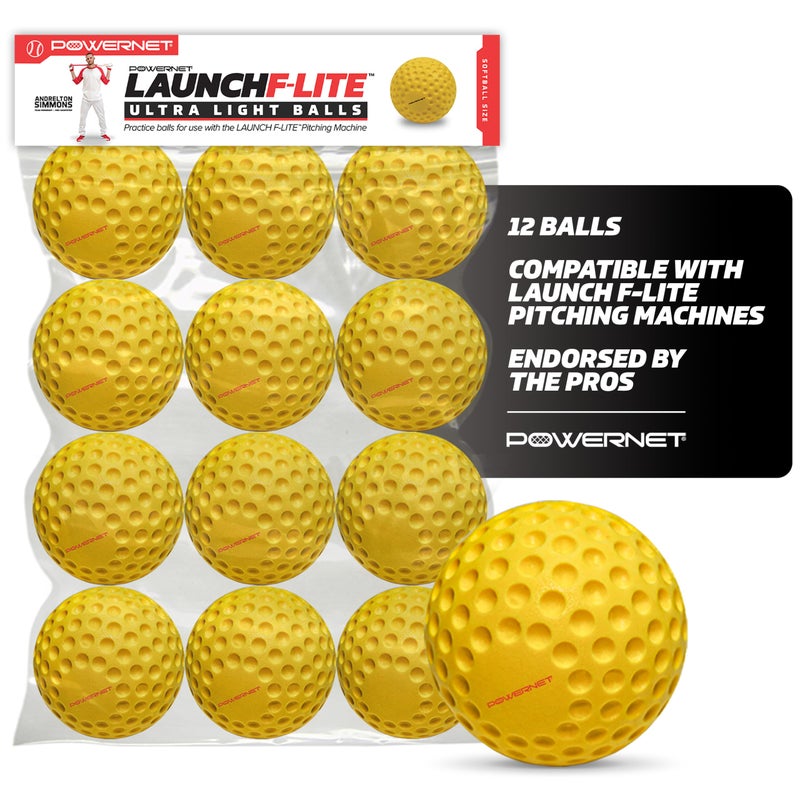 PowerNet Launch Flite Ultra Light Dimpled Practice Balls for Pitching Machine Portable Pitching Machine Softballs 12 Pack Softballs Only