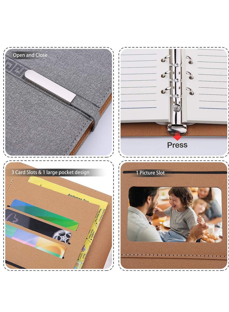 Generic A5 Leather Notebook, Refillable Journal Notebook with Pen, 6-Ring Binder Leather Travel Journal or Writing, 200 Pages A5 Ruled Paper Diary for Men Women Hardcover Daily Planner (Grey)  - Image 2