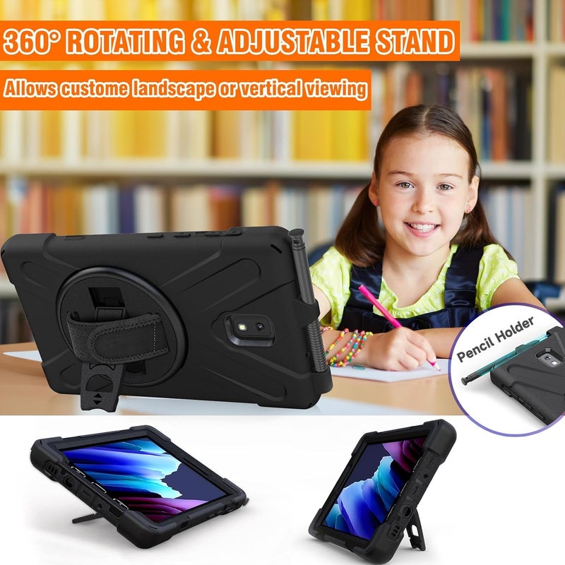 إكسفور جراب Galaxy Tab Active 3 8.0 T570/T575/T577، جراب واقٍ متين مقاوم للصدمات والصدمات والسقوط مع حامل دوار، وحزام يد وحزام كتف، باللون الأسود - Image 2