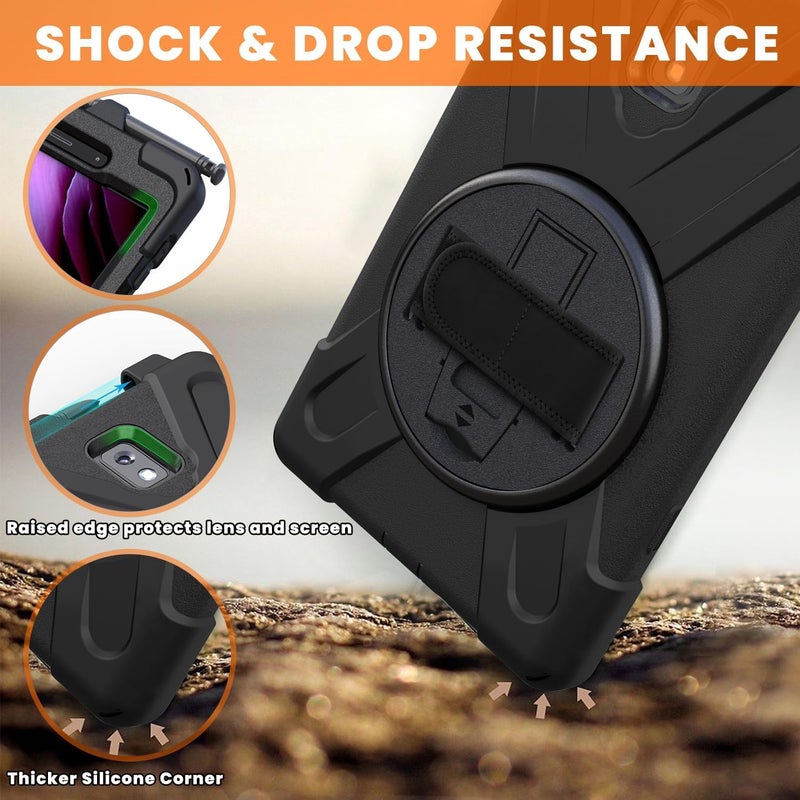 إكسفور جراب Galaxy Tab Active 3 8.0 T570/T575/T577، جراب واقٍ متين مقاوم للصدمات والصدمات والسقوط مع حامل دوار، وحزام يد وحزام كتف، باللون الأسود - Image 5