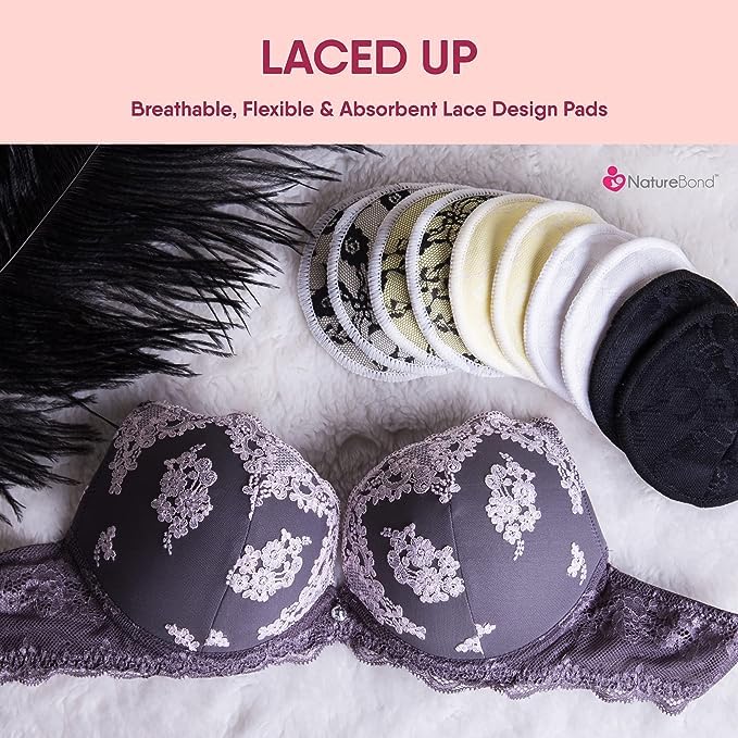 NatureBond Viscose Nursing Breast Pads - 10 Washable Breastfeeding Pads, Wash Bag, Reusable Breast Pads for Breastfeeding | New Beautiful Lace Design Full Mystique Black - Image 3
