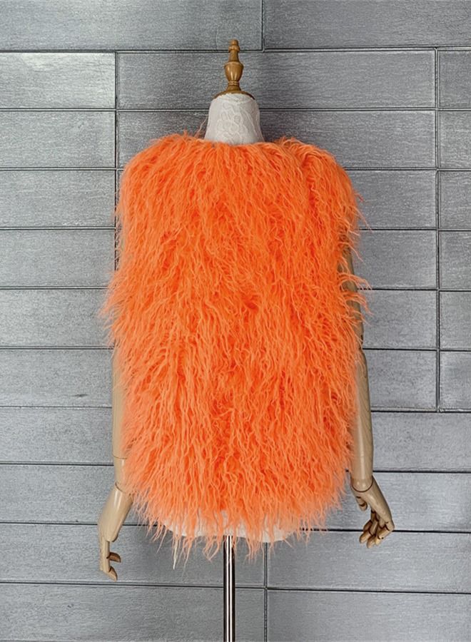 Loquat Women's Warm Faux Fur Vest Orange  - Image 2