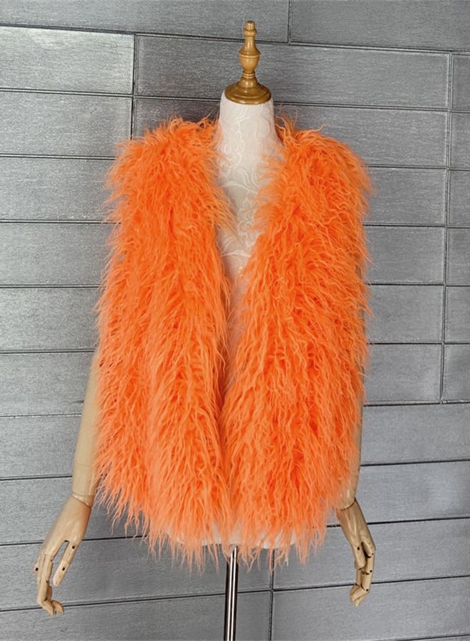 Loquat Women's Warm Faux Fur Vest Orange  - Image 1