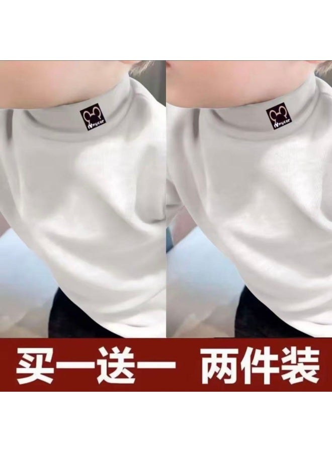 Children's Half Turtleneck Velvet Bottoming Shirt For Boys And Girls In Autumn And Winter, Casual And Versatile Cartoon Tops, Medium And Large Kidsren's Long-sleeved T-shirts