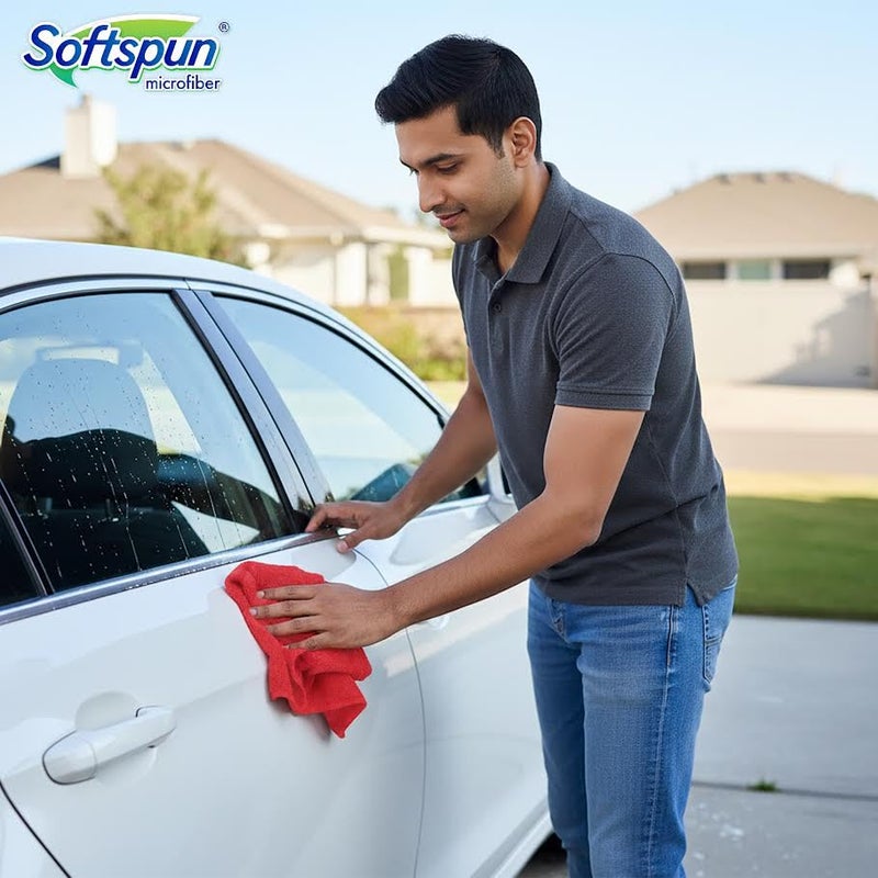 SOFTSPUN Microfiber Cloth - 1 pcs - 40x40 cms - 340 GSM Red - Thick Lint & Streak-Free Multipurpose Cloths - Automotive Microfibre Towels for Car Bike Cleaning Polishing Washing & Detailing… - Image 3