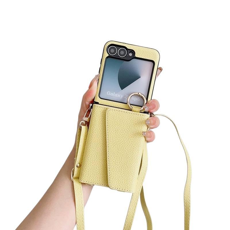 غطاء واقي | أصفر ملمس جلد | مقاوم للصدمات لـ Samsung Galaxy Z Flip 6 - Image 1