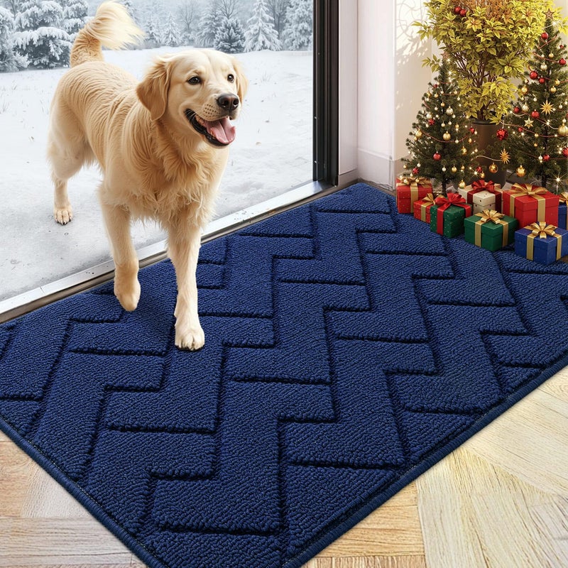 hicorfe Indoor Doormat,Front Back Door Mat Rubber Backing Non Slip Door Mats 24"x35" Absorbent Resist Dirt Entrance Doormat Inside Floor Mats for Entryway Washable Low-Profile (Navy Blue) - Image 1