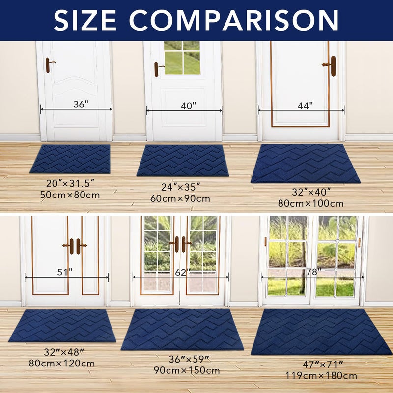 hicorfe Indoor Doormat,Front Back Door Mat Rubber Backing Non Slip Door Mats 24"x35" Absorbent Resist Dirt Entrance Doormat Inside Floor Mats for Entryway Washable Low-Profile (Navy Blue) - Image 5