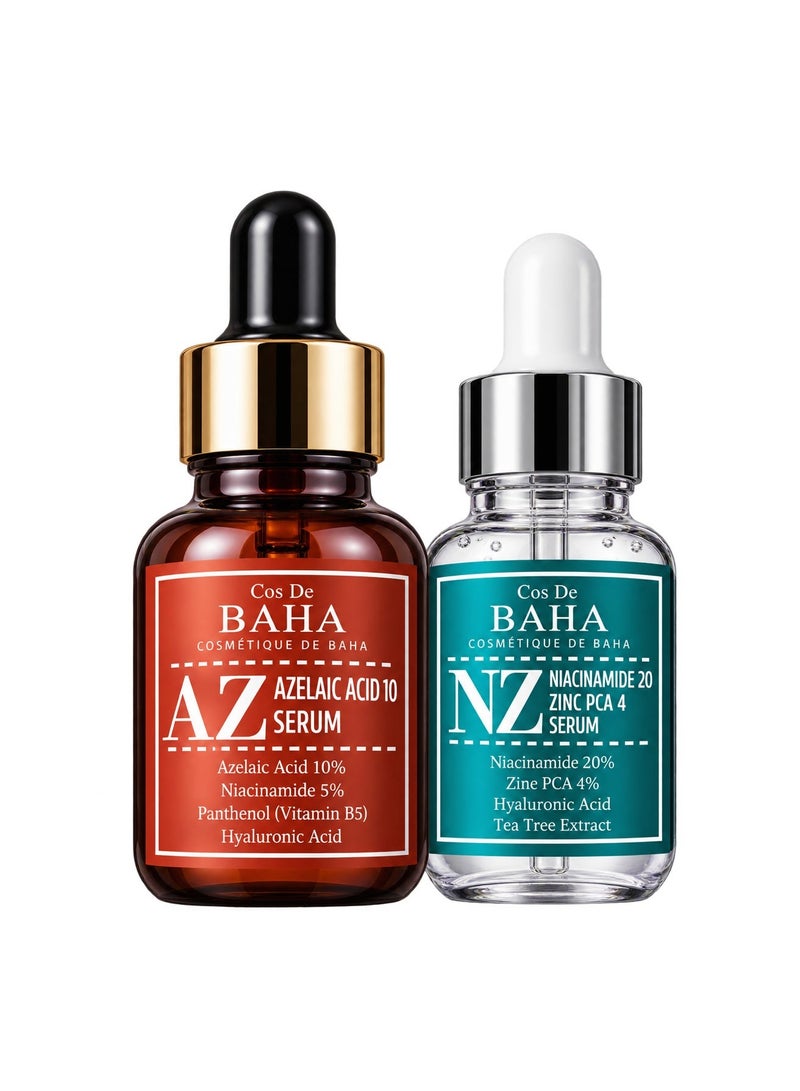 COS DE BAHA Azelaic Acid 10% & Niacinamide 20% + Zinc PCA 4% Serum Set - Azelaic Acid Face Serum with Niacinamide & Panthenol for Dark Spots, Redness & Acne-Prone Skin + Niacinamide Zinc Serum for Pore Care, Oil Control, Blemishes & Uneven Skin Tone - Korean Skincare Duo, 2 x 30ml - Image 1