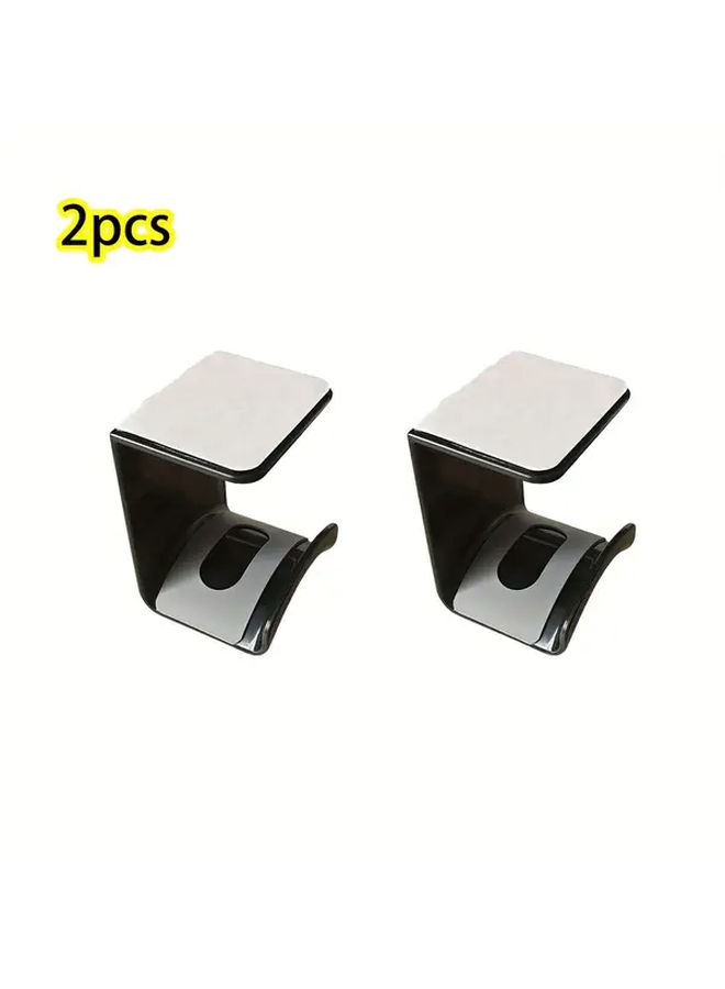2pcs Black ABS Headphone Stands With Adhesive Hooks Under Desk Cable Organizer - Image 1