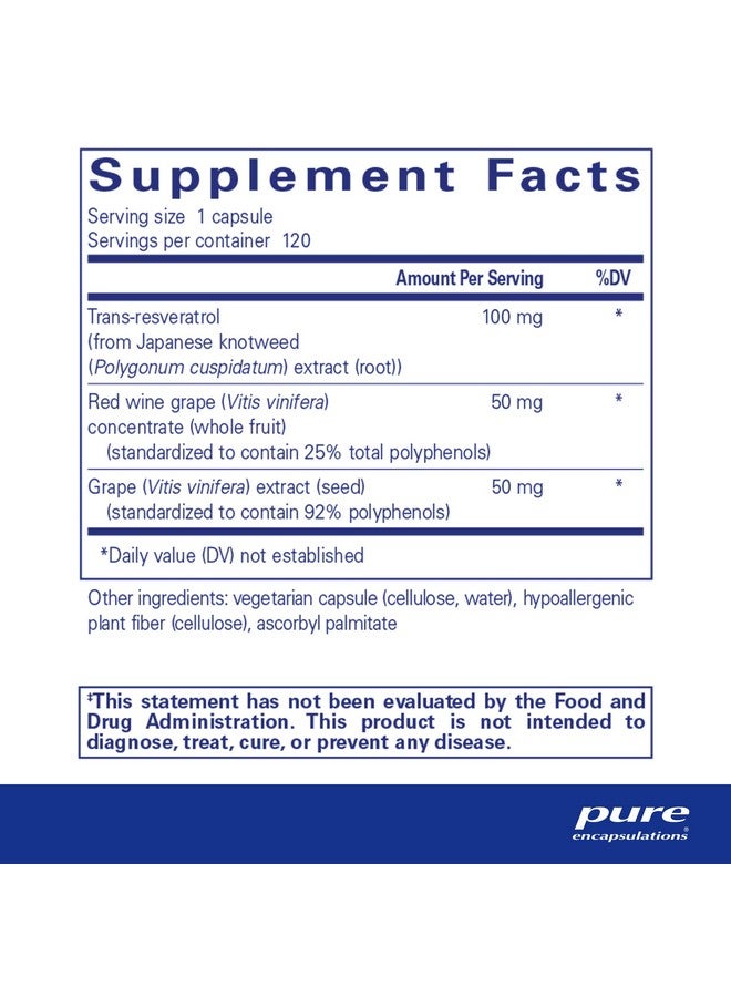 Pure Encapsulations Resveratrol EXTRA - 100 mg Trans-Resveratrol - For Healthy Cellular & Cardiovascular Function* - Antioxidants Supplement - Non-GMO & Gluten Free - 120 Capsules - Image 2
