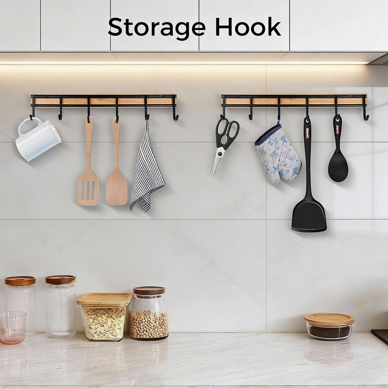 Angju Kitchen Utensil Rack, Wall Mout Kitchen Utensil Holder Organizer Rack with 6 Hooks, 2 Set Kitchen Wall Hooks for Hanging Utensils, Heavy Duty Wall Shower Hook - Image 2