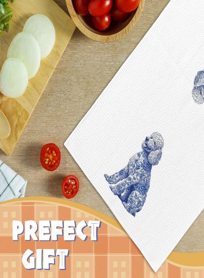 BCUANGD Blue Dog Kitchen Towels Decor - Chinoiserie Poodle Xmas Holiday Hand Tea Towels, Retro Dog Mom Gifts for Women Christmas Dish Towel Dishcloths Decorations for Home Kitchen, 16"x24" - Image 5