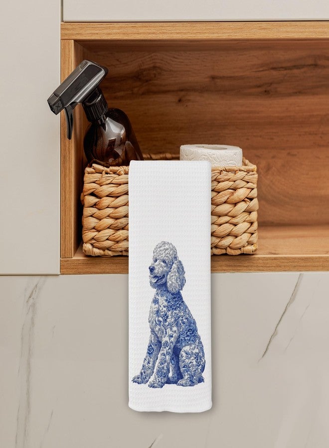 BCUANGD Blue Dog Kitchen Towels Decor - Chinoiserie Poodle Xmas Holiday Hand Tea Towels, Retro Dog Mom Gifts for Women Christmas Dish Towel Dishcloths Decorations for Home Kitchen, 16"x24" - Image 3