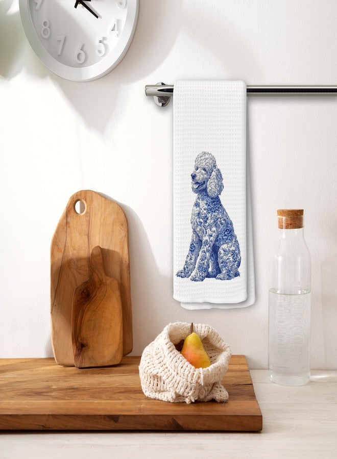 BCUANGD Blue Dog Kitchen Towels Decor - Chinoiserie Poodle Xmas Holiday Hand Tea Towels, Retro Dog Mom Gifts for Women Christmas Dish Towel Dishcloths Decorations for Home Kitchen, 16"x24" - Image 2