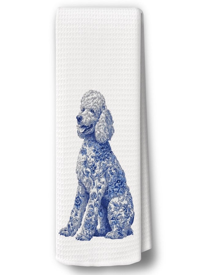 BCUANGD Blue Dog Kitchen Towels Decor - Chinoiserie Poodle Xmas Holiday Hand Tea Towels, Retro Dog Mom Gifts for Women Christmas Dish Towel Dishcloths Decorations for Home Kitchen, 16"x24" - Image 1