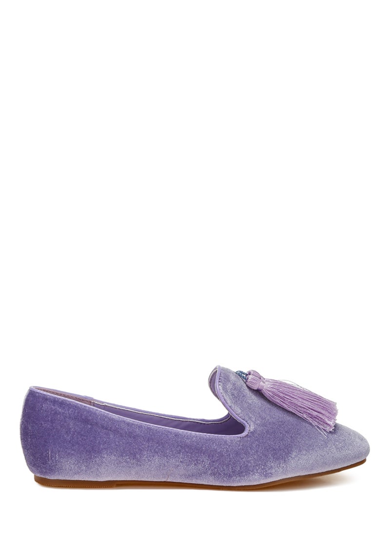London Rag Iconic Tassel Detail Velvet Loafers in Lilac  - Image 1