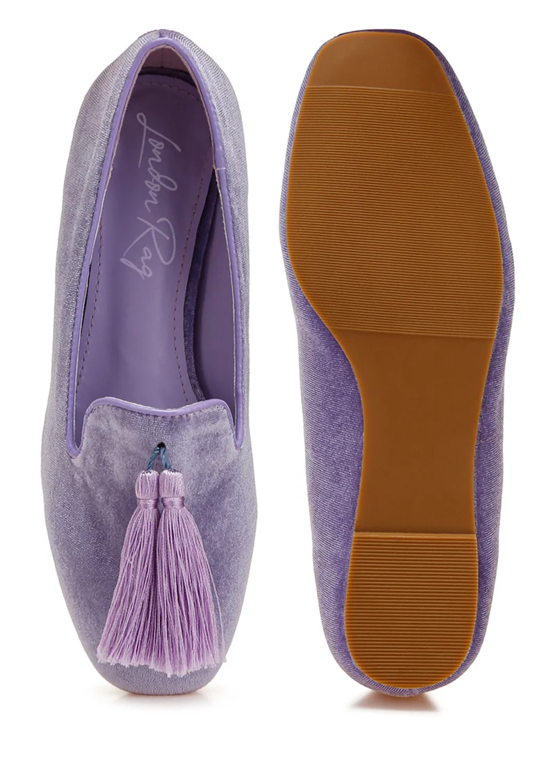 London Rag Iconic Tassel Detail Velvet Loafers in Lilac