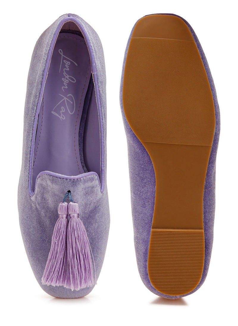 London Rag Iconic Tassel Detail Velvet Loafers in Lilac  - Image 4