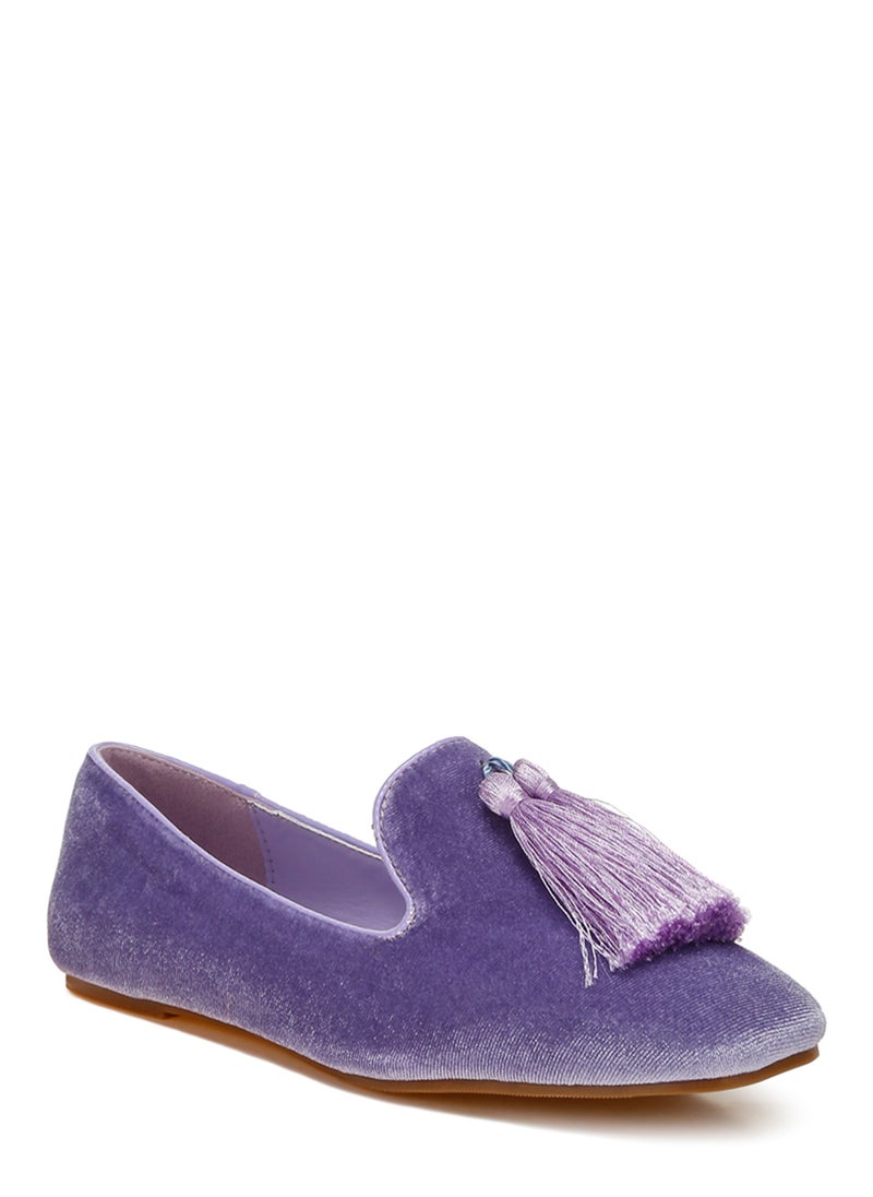 London Rag Iconic Tassel Detail Velvet Loafers in Lilac  - Image 2