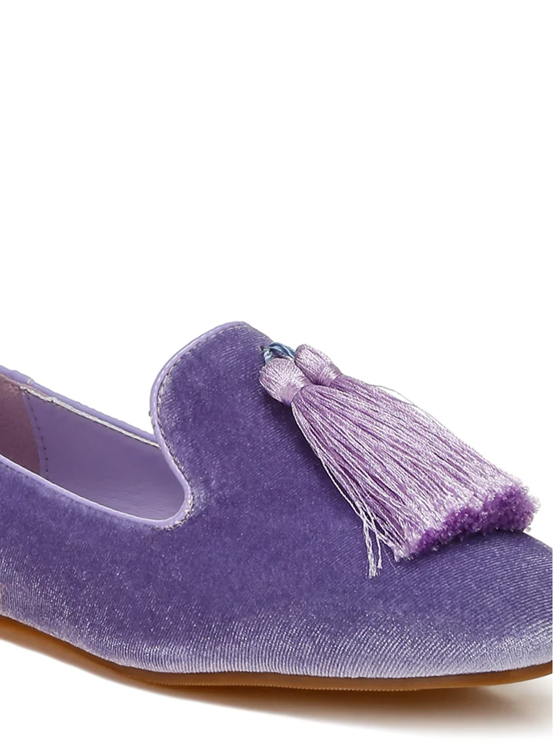 London Rag Iconic Tassel Detail Velvet Loafers in Lilac