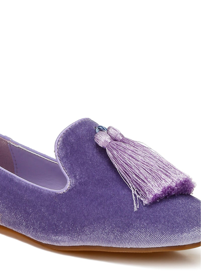 London Rag Iconic Tassel Detail Velvet Loafers in Lilac  - Image 5