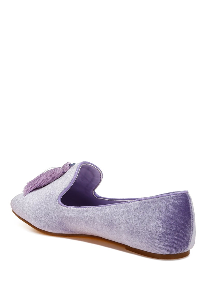 London Rag Iconic Tassel Detail Velvet Loafers in Lilac  - Image 3