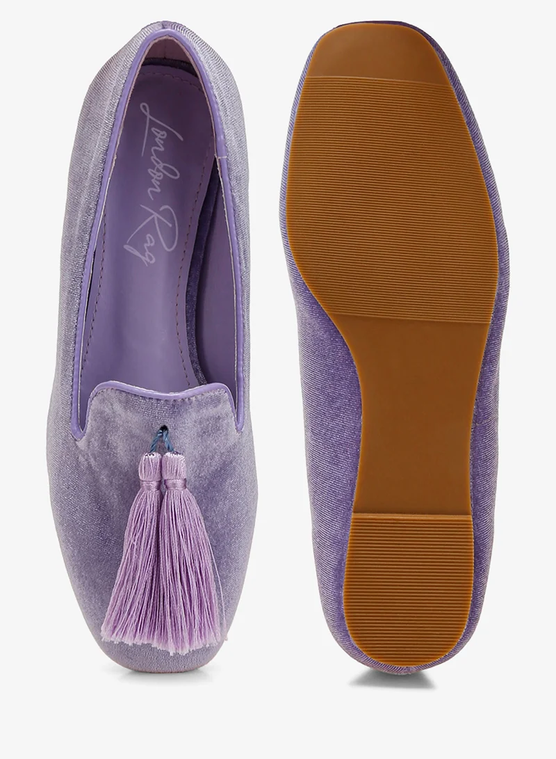 London Rag Lilac Iconic Tassel Detail Velvet Loafers in Lilac for Women | Best Price UAE