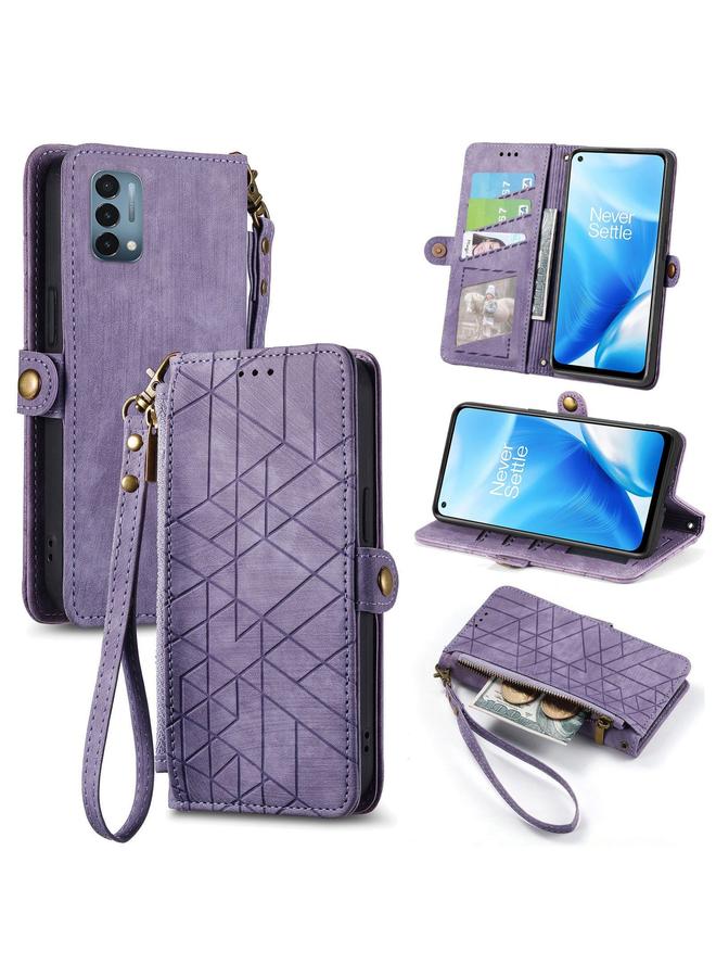 اس-توب جراب لهاتف OnePlus Nord N200 5G، جراب هاتف جلدي بسحاب هندسي ومشبك جانبي - Image 1