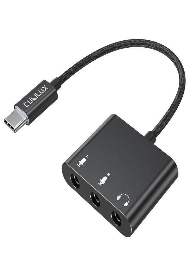 Cubilux USB C Microphone Adapter with Dual 3.5mm TRS Mic Input & Headphone Monitoring, for iPad, iPhone 16/15 Series, Android, Tablet, Ideal for Podcast, Zoom, Interview, Vlog - Image 1