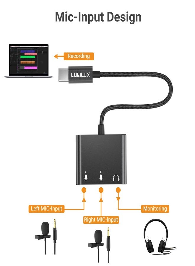 Cubilux USB C Microphone Adapter with Dual 3.5mm TRS Mic Input & Headphone Monitoring, for iPad, iPhone 16/15 Series, Android, Tablet, Ideal for Podcast, Zoom, Interview, Vlog - Image 3
