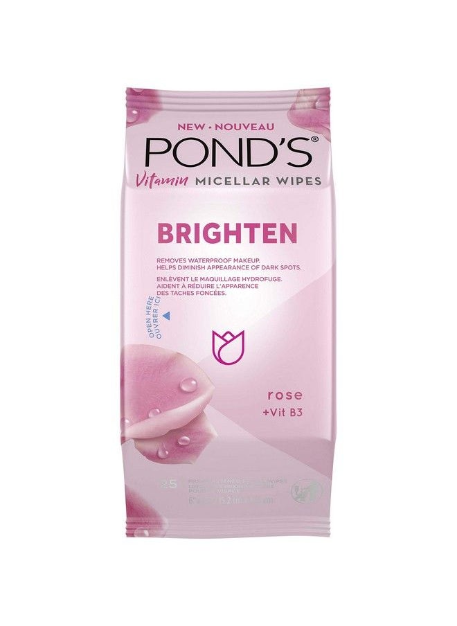 Pond's Vitamin Micellar Wipes For Dark Spots Brighten Rose Removes Waterproof Makeup 25 Wipes  - Image 1