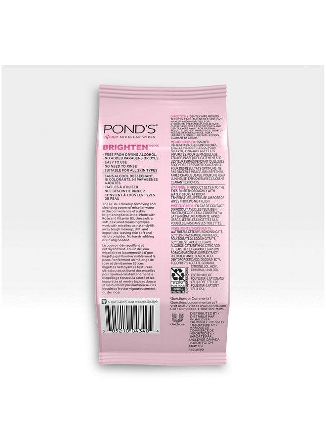 Pond's Vitamin Micellar Wipes For Dark Spots Brighten Rose Removes Waterproof Makeup 25 Wipes  - Image 4