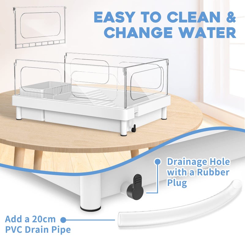 MoonOrange Small Turtle Tank, Acrylic Turtle Terrarium with Basking Platform, Bottom Drainage, Multi-Function Areas for Turtles, Crabs, Crayfish, Small Reptiles (White Tank) - Image 3