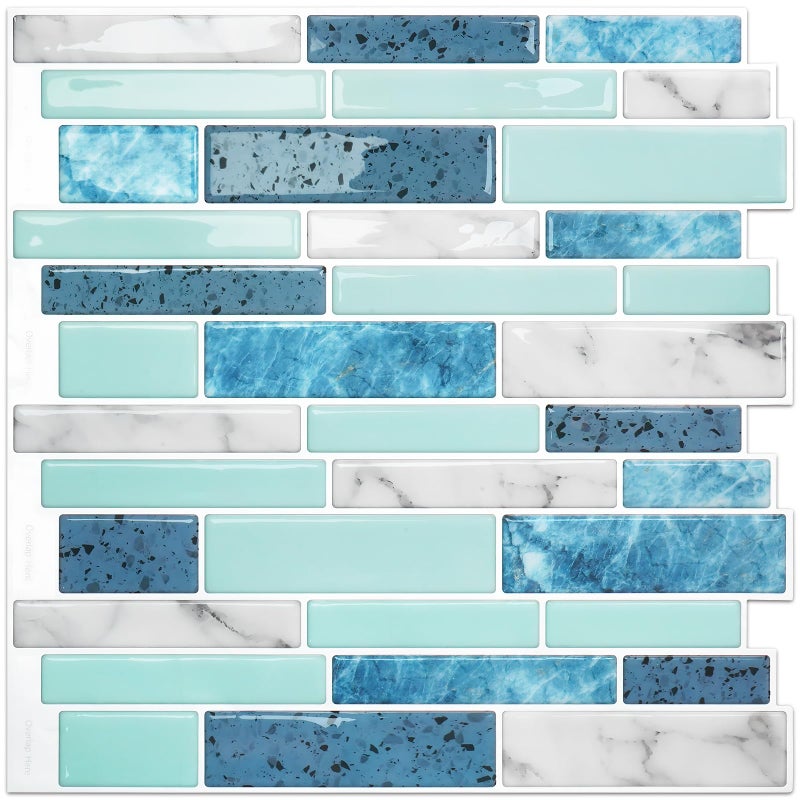 Vamos Tile 10 Sheets Peel and Stick Tile Backsplash 12x12 Light Color Stick on Wall Tiles Self Adhesive Tile Sticker for Kitchen Backsplash and BathroomBlue Marble Look