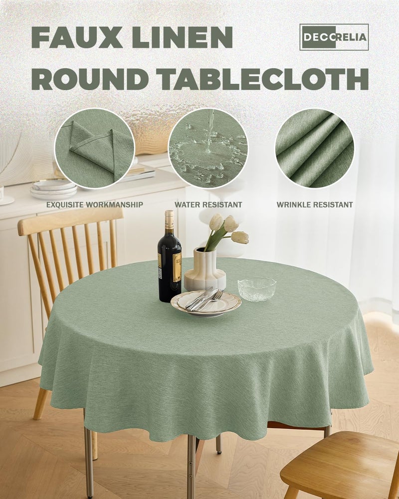 Waterproof Faux Linen Round Tablecloth - Sage Green, 60 Inch - Image 3