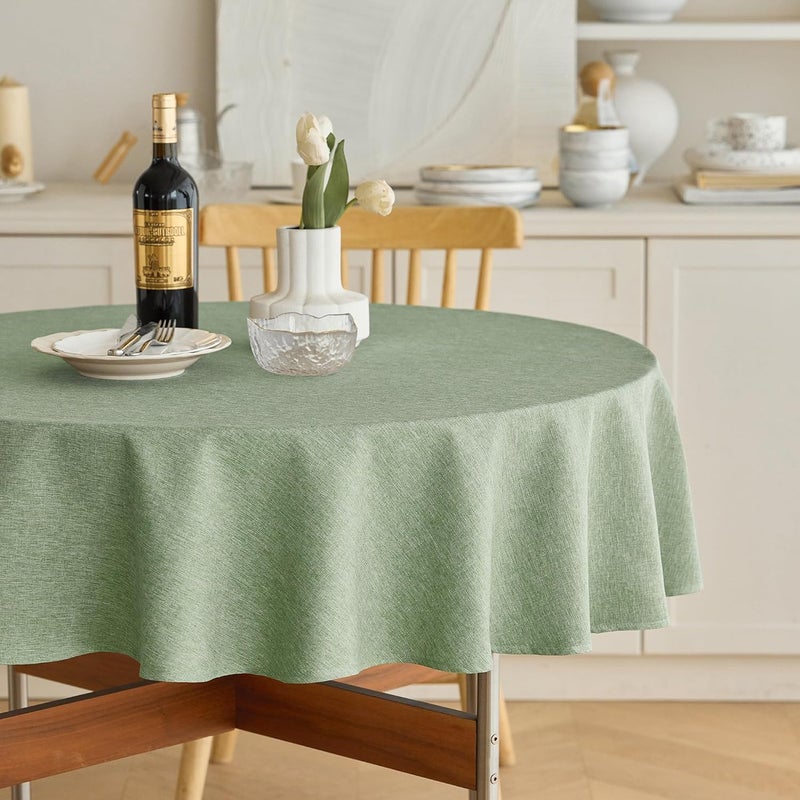 Waterproof Faux Linen Round Tablecloth - Sage Green, 60 Inch - Image 1